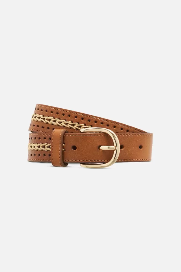 Clearance CAROLL Ceinture Basil 100% Cuir Femme Camel