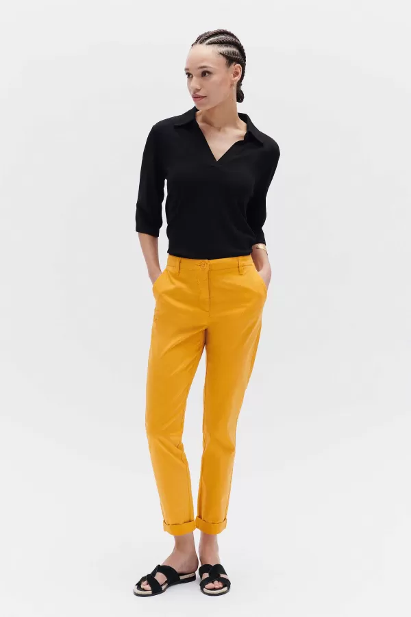 Outlet CAROLL Pantalon Adelmo Femme Jaune Moutarde