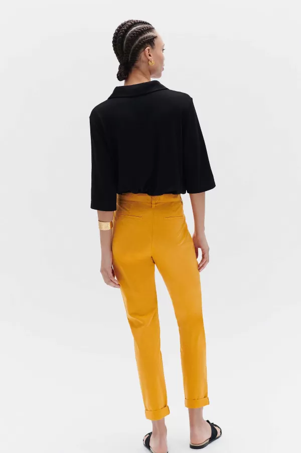 Outlet CAROLL Pantalon Adelmo Femme Jaune Moutarde