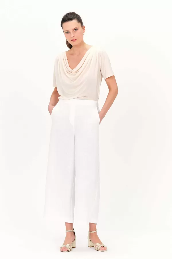 New CAROLL Pantalon Pandi 100% Lin Femme Blanc