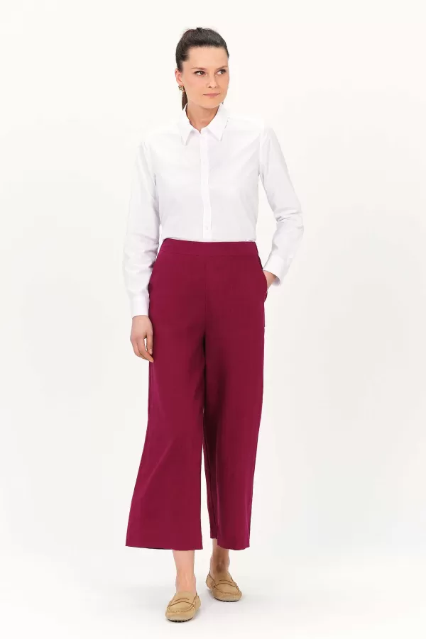 Online CAROLL Pantalon Pandi 100% Lin Femme Rose Framboise