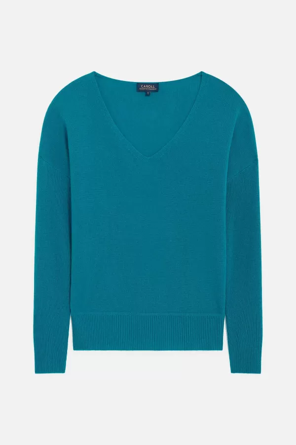 Store CAROLL Pull Mthelmie 100% Cachemire Femme Bleu Turquoise