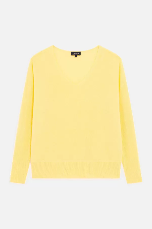 Hot CAROLL Pull Mthelmie 100% Cachemire Femme Jaune Clair