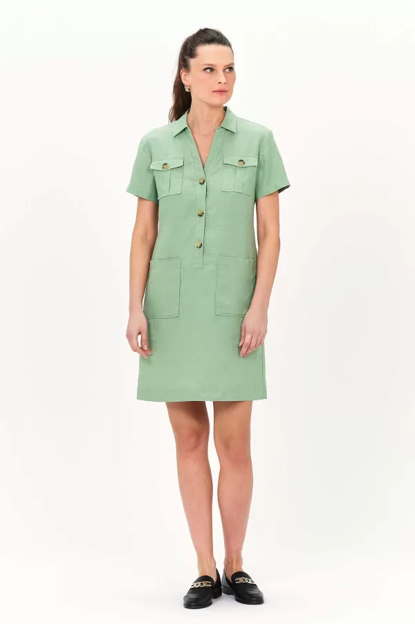 Hot CAROLL Robe Laure 100% Lin Femme Vert Clair