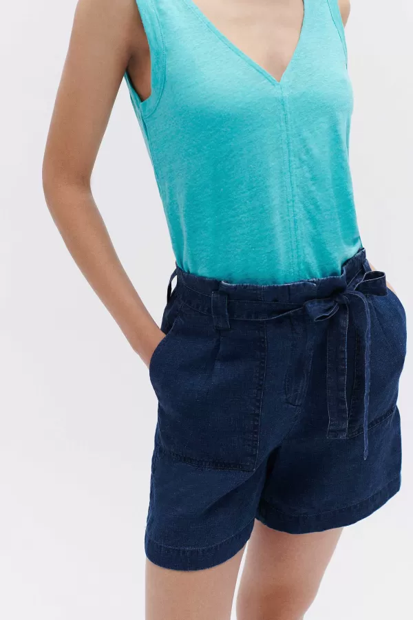 Sale CAROLL Short Stephen 100% Lin Femme Denim Baby Bleu