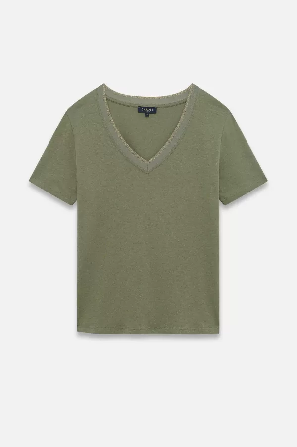 Clearance CAROLL Tshirt Jin Femme Vert Kaki