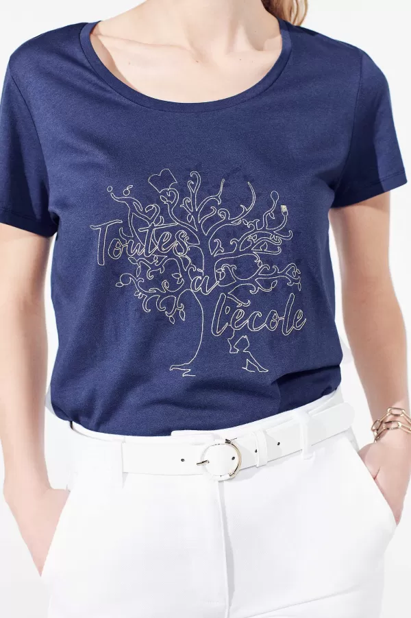 Outlet CAROLL T-Shirt Nessa Femme Bleu Marine