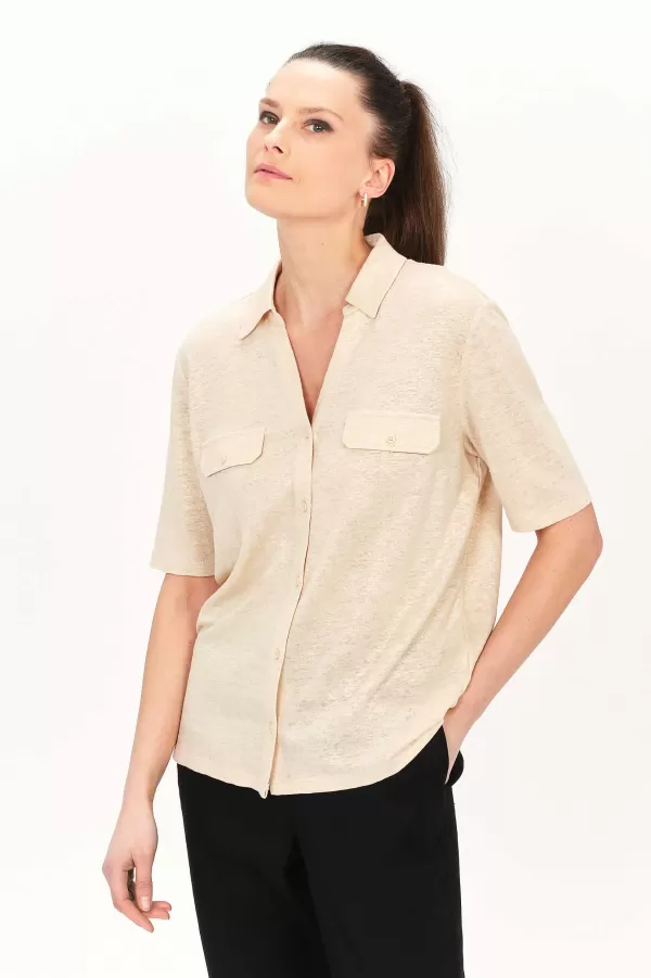 Clearance CAROLL T-Shirt Testelin 100% Lin Femme Beige