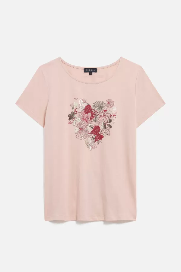 Discount CAROLL T-Shirt Toutes L' Cole Taxime Heart Femme Rose Poudree