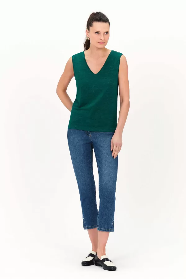 Hot CAROLL T-Shirt Trym 100% Lin Femme Vert Emeraude