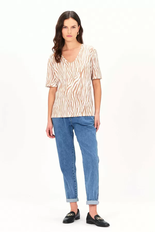 Outlet CAROLL T-Shirt Tzebra Femme Marron Clair